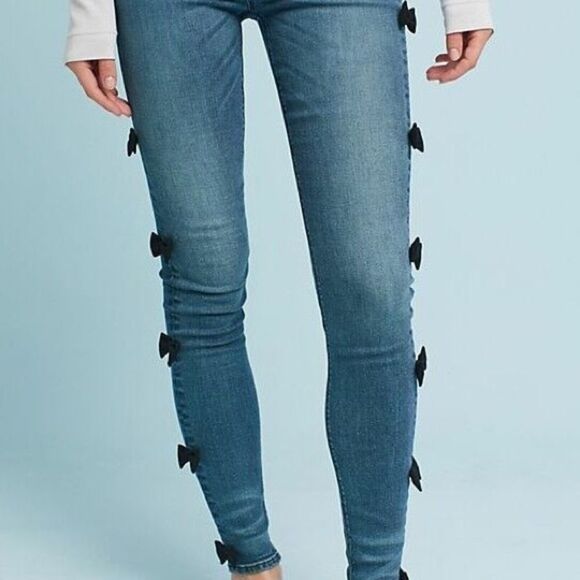 Anthropologie McGuire Denim Newton Mid Rise Bow Detail Skinny Ankle Jean… - Picture 2 of 13